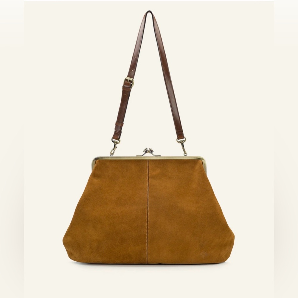 Patricia Nash Suede Satchel in Cognac Brown with Dark Brown Strap